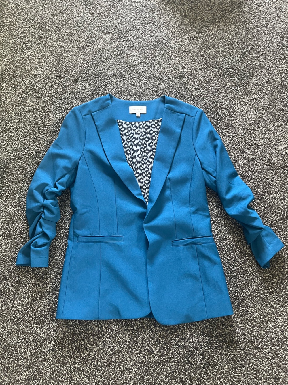 Skies Are Blue Teal Open-Front Blazer with Black-and-White Patterned Lining